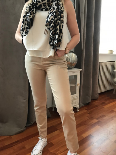 Pantalon jean beige élastiqué taille montana