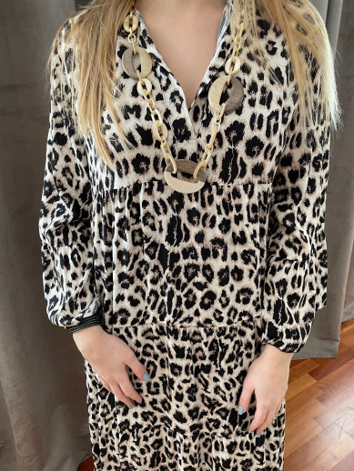 Longue robe leopard noire oversize