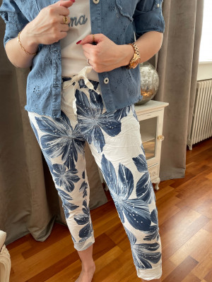 Pantalon imprimé bleu elastique taille