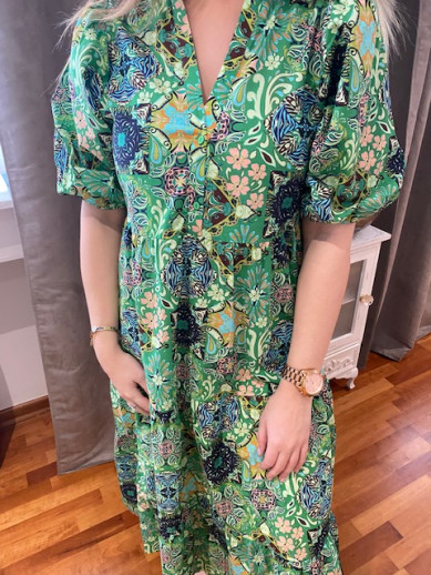 Robe longue imprimée verte geisha