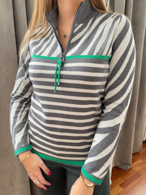 Pull col montant gris et vert Rabe