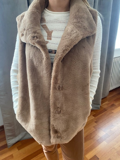 Gilet sans manche fausse fourrure camel Rino Pelle