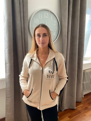 Veste zippée beige motifs noirs Barbara Lebek