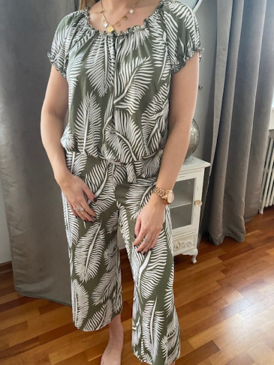 Pantalon large kaki et blanc Marble