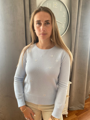 Pull col rond bleu ciel avec oeillet Maud et sacha