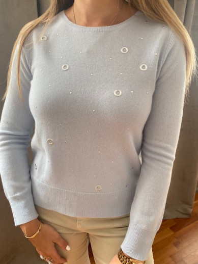 Pull col rond bleu ciel avec oeillet Maud et sacha