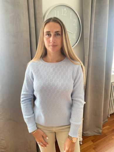 Pull col rond bleu ciel points fantaisie Maud et sacha