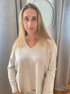 Pull col V beige détails oeillet Maud et sasha