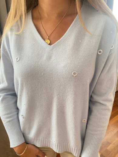 Pull col V détails oeillets Maud et sacha