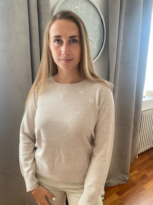 Pull beige col rond détails oeillets  Maud et sacha