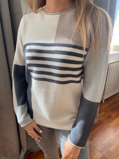 Pull beige noir et blanc irisé Rabe