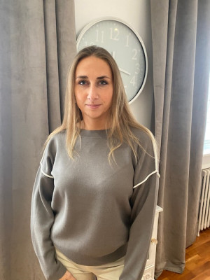 Pull taupe ligné écru Tuzzy