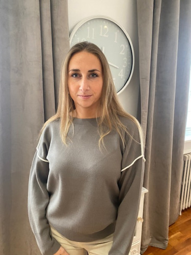 Pull taupe ligné écru Tuzzy