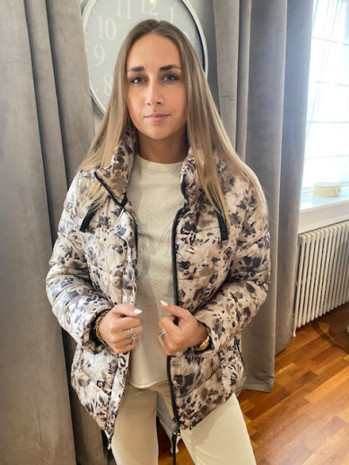 Veste matelassée imprimée beige noire et camel Lebek