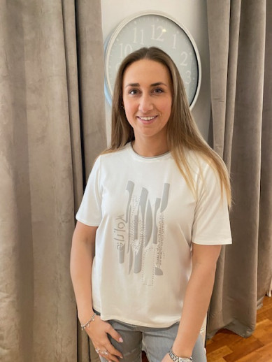 T.shirt blanc motif placé gris argent Lebek