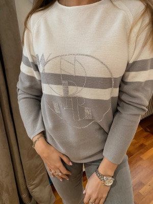 Pull gris argent et blanc Lebek
