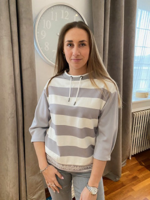Pull marinière gris et blanc Lebek