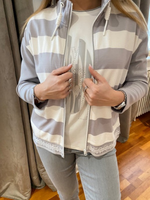 Gilet zippé rayé gris et blanc Lebek