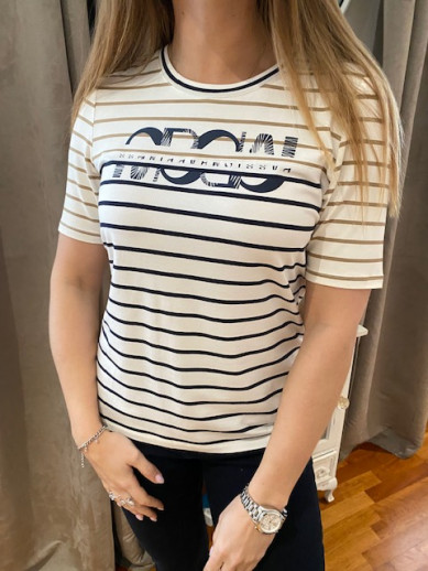 T.shirt rayé marine camel et beige Lebek