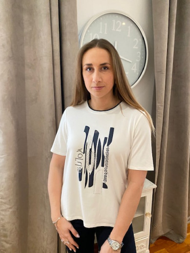 T.shirt blanc motifs placés marine Lebek