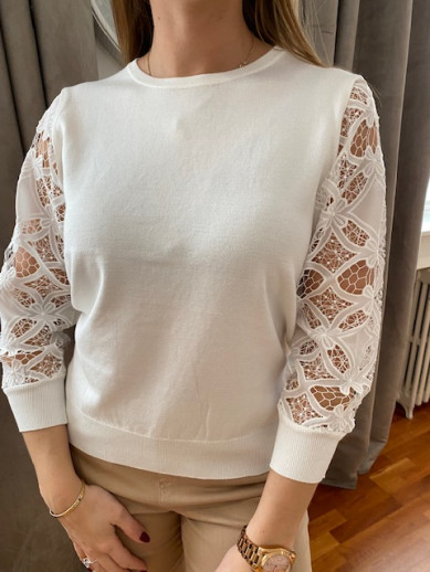 pull écru manche dentelle Micha
