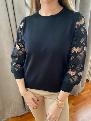 Pull manche dentelle noir Micha