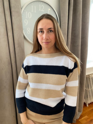 Pull rayé marine beige blanc Micha