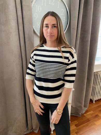 Pull marinière noir et beige Rabe