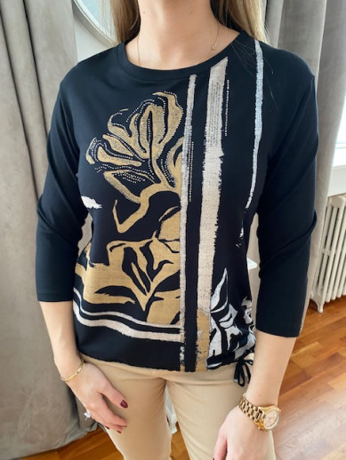 Pull noir imprimé beige camel Rabe