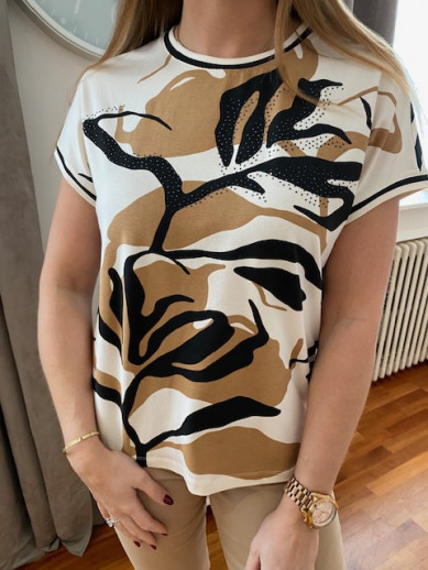 T.shirt beige motifs camel et noir Rabe
