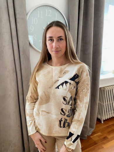 Pull beige impression camel et noire Rabe