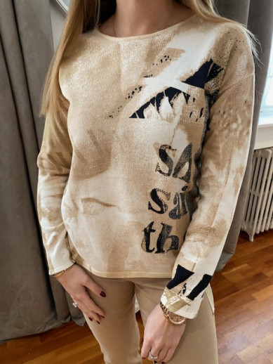 Pull beige impression camel et noire Rabe