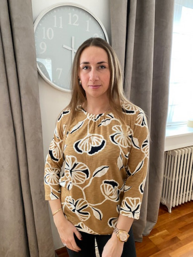 T.shirt manches 3/4 camel impression écru et noir Rabe