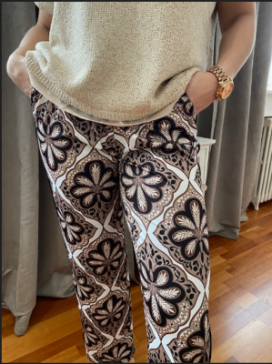 Pantalon élastiqué taille imprimé beige et noir Tuzzy