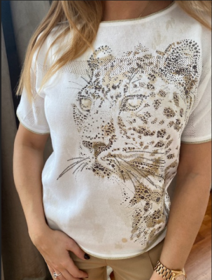 Top blanc motif placé léopard Rabe
