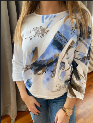 Pull manche 3/4 blanc bleu taupe Rabe