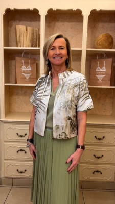 Veste zippée vert jade kaki et écru Tuzzy