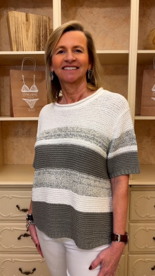 Pull manches courtes ligné kaki et écru Frankwalder