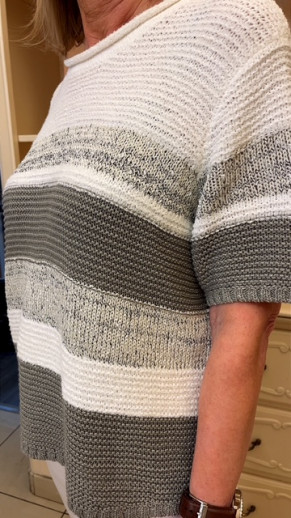 Pull manches courtes ligné kaki et écru Frankwalder