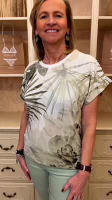 T.shirt imprimé kaki et écru Tuzzy