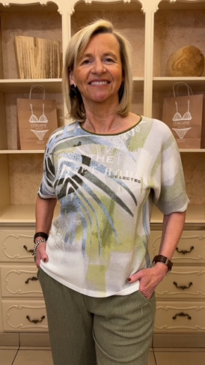 Pull manches courtes blanc kaki vert jade Rabe