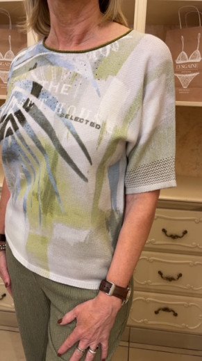 Pull manches courtes blanc kaki vert jade Rabe