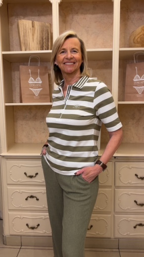 Polo rayé kaki et blanc Rabe