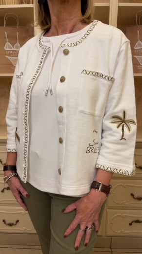 Veste coton blanche broderies kaki Rabe