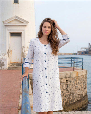 Peignoir blanc imprimé marine