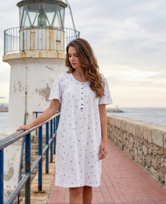 Chemise de nuit blanche imprimé marine Egatex