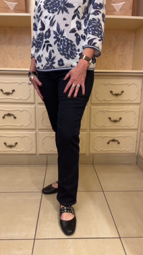 Pantalon élastiqué taille en jean's marine Barbara Lebek