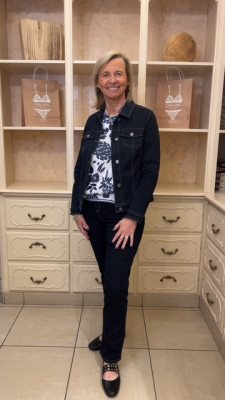 Pantalon élastiqué taille en jean's marine Barbara Lebek