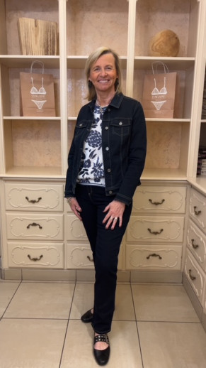 Pantalon élastiqué taille en jean's marine Barbara Lebek