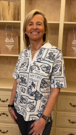 Polo blanc imprimé marine Barbara Lebek